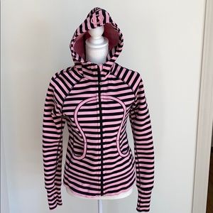 Pink and black striped Lululemon Scuba hoodie